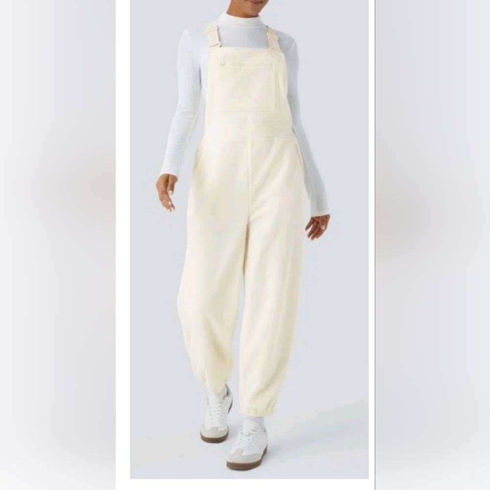 Halara Women's Fleece Cream Overalls/ NWT